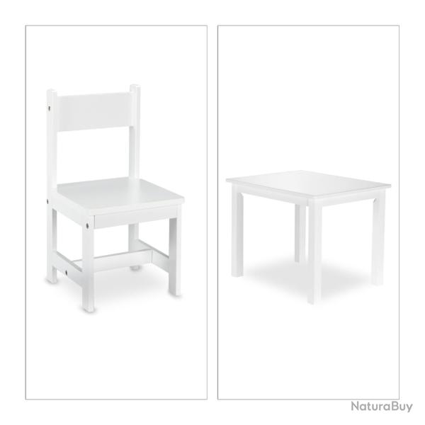 Lot de 2 chaises et table basse enfant moderne hauteur agr�able 80 x 60 x 50 cm en MDF blanc 13_000