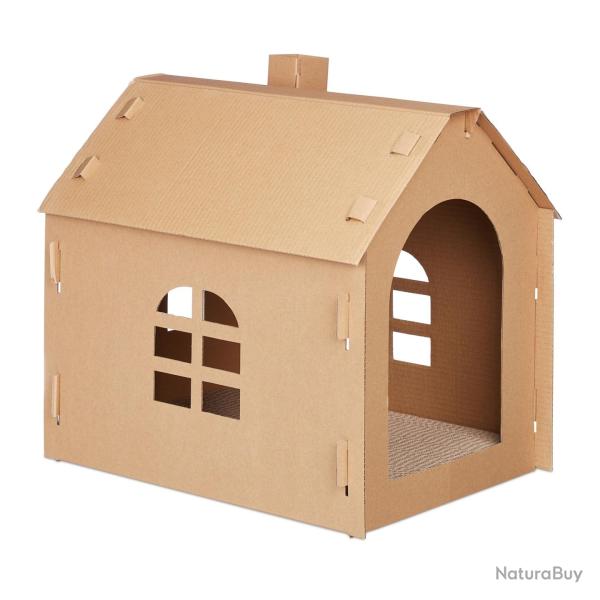 Maison pour chat avec griffoir int�rieur personnalisable 40 x 30 x 30 cm en carton marron 13_0008322