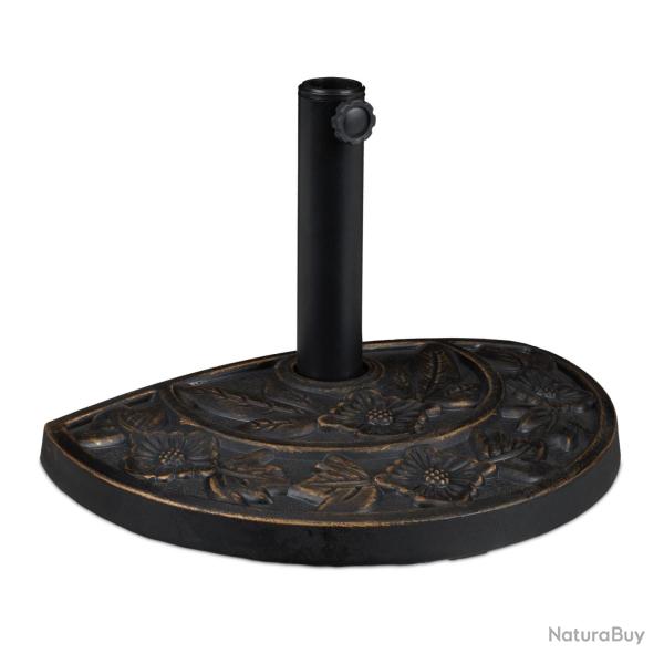 Pied de parasol demi-rond vintage design d�coratif terrasse jardin 50 x 32 x 32 cm en acier noir 13