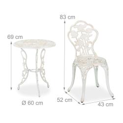Lot de 1 table et 2 chaises de jardin design romantique pour ext&eacute;rieur 69 x 60 cm en fonte d'alumin