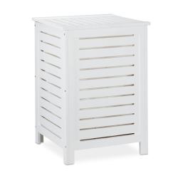 Panier &agrave; linge style campagnard salle de bain 60 x 40 x 40 cm avec couvercle en bois de pin blanc 1