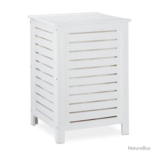 Panier � linge style campagnard salle de bain 60 x 40 x 40 cm avec couvercle en bois de pin blanc 1