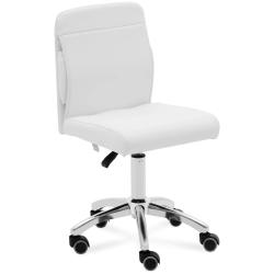 Tabouret &agrave; roulette avec dossier 150 kg aluminium PU mousse synth&eacute;tique blanc 14_0010102