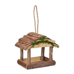 Mangeoire &agrave; oiseaux naturelle suspendue jardin 30 x 15 x 15 cm d&eacute;corative en bois marron 13_0009375