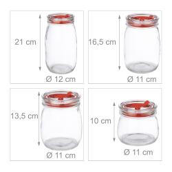 Lot de 4 bocaux en verre pour conservation aliments 15 x 15 x 25 cm avec couvercle herm&eacute;tique desig