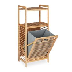 Meuble &agrave; linge &eacute;tag&egrave;re avec bac salle de bain pratique design moderne 80 x 50 x 30 cm en bambou nat