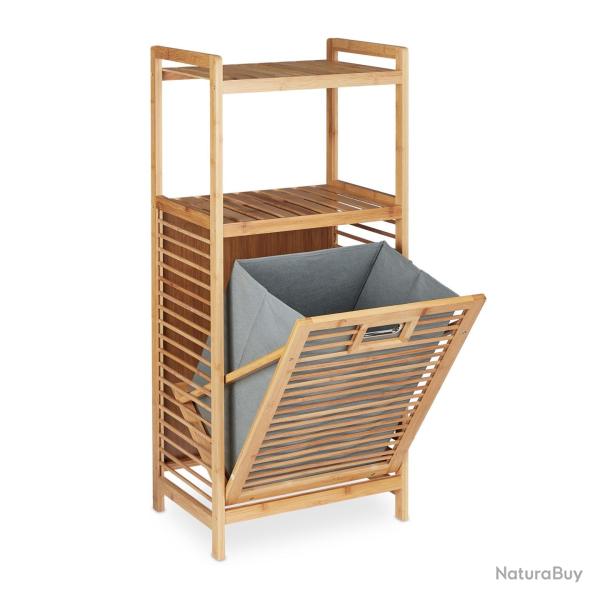 Meuble � linge �tag�re avec bac salle de bain pratique design moderne 80 x 50 x 30 cm en bambou nat