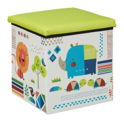 Lot de 1 tabouret pouf enfants meuble rangement d&eacute;coratif 31 x 31 x 31 cm en MDF rose 13_0009575