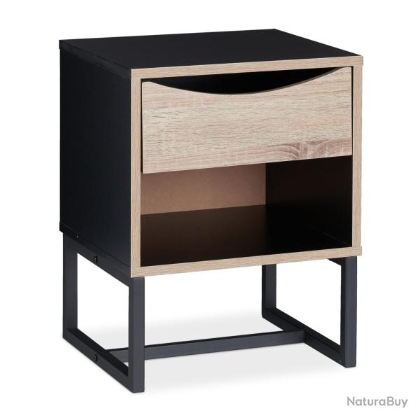 Table de nuit rustique avec tiroir rangement 50 x 40 x 60 cm en bois noir 13_0009650