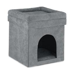 Niche pour chat et pouf 2 en 1 gris pliable salon confort moderne 45 x 45 x 45 cm en tissu gris 13_
