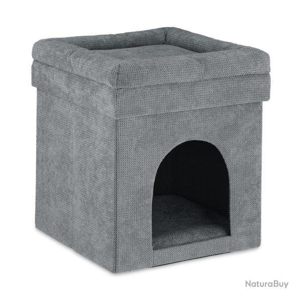 Niche pour chat et pouf 2 en 1 gris pliable salon confort moderne 45 x 45 x 45 cm en tissu gris 13_