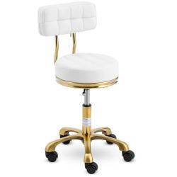 Tabouret &agrave; roulette avec dossier 150 kg aluminium PVC contreplaqu&eacute; mousse synth&eacute;tique blanc 14_0010