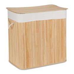 Panier &agrave; linge rectangulaire trieur &agrave; 3 compartiments salle de bain 62 x 62,5 x 42,5 cm en bambou n