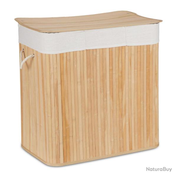 Panier � linge rectangulaire trieur � 3 compartiments salle de bain 62 x 62,5 x 42,5 cm en bambou n