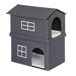 Maison d'int&eacute;rieur pliable design moderne refuge pour chats 90 x 60 x 60 cm en tissu gris 13_0010877