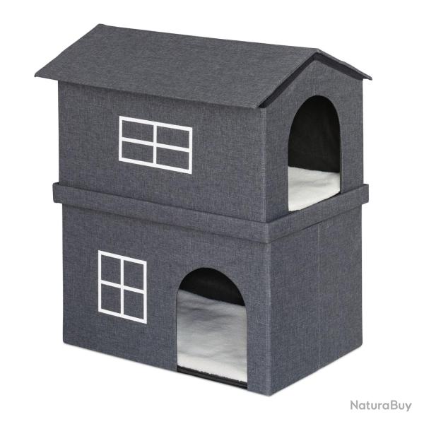 Maison d'int�rieur pliable design moderne refuge pour chats 90 x 60 x 60 cm en tissu gris 13_0010877