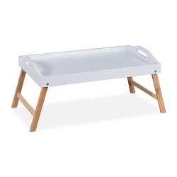Plateau de lit rectangulaire avec pieds pliables 60 x 40 x 7 cm pour petits-d&eacute;jeuners ap&eacute;ros en bam