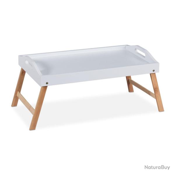 Plateau de lit rectangulaire avec pieds pliables 60 x 40 x 7 cm pour petits-d�jeuners ap�ros en bam