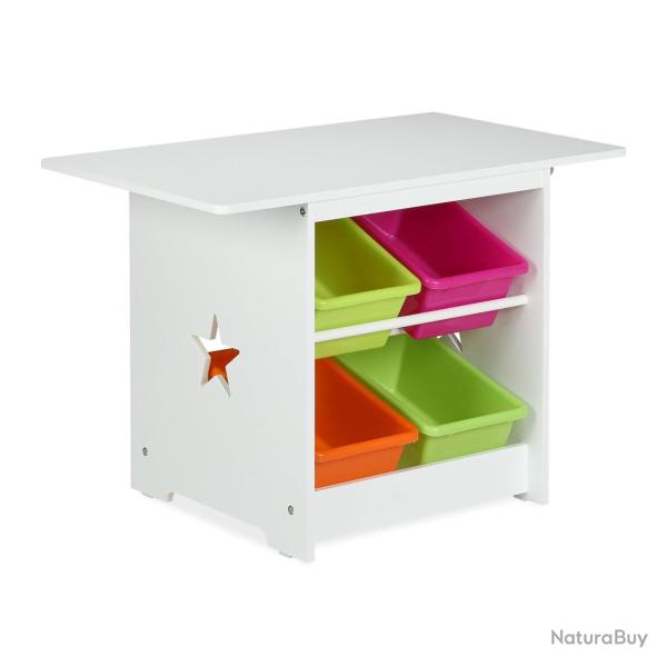 Lot de 3 meubles pour enfants table et chaises avec rangements 75 x 50 x 50 cm en bois blanc 13_001