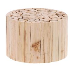 Support d&eacute;coratif pour pots de fleurs rond en rondins de bois naturel ambiance cosy 50 x 50 x 30 cm