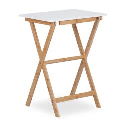 Table d'appoint pliante polyvalente 80 x 50 x 75 cm pratique design &eacute;l&eacute;gant en bambou blanc 13_0012