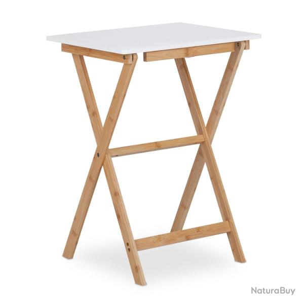 Table d'appoint pliante polyvalente 80 x 50 x 75 cm pratique design �l�gant en bambou blanc 13_0012