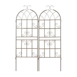Lot de 2 tuteurs &agrave; tomates treillis de jardin soutien plantes design vintage 150 cm en m&eacute;tal marron