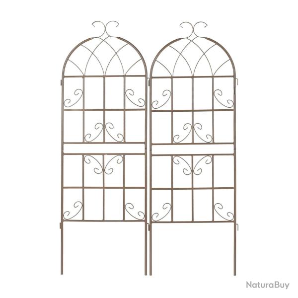 Lot de 2 tuteurs � tomates treillis de jardin soutien plantes design vintage 150 cm en m�tal marron