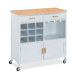 Chariot de cuisine mobile style campagnard 75 x 40 x 80 cm avec cave &agrave; vin et rangement en bois bla