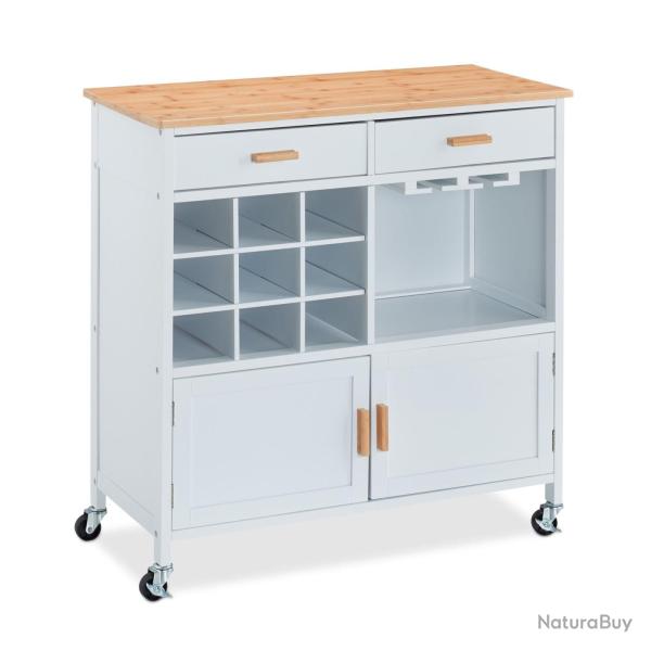 Chariot de cuisine mobile style campagnard 75 x 40 x 80 cm avec cave � vin et rangement en bois bla