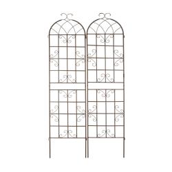 Lot de 2 tuteurs &agrave; tomates treillis d&eacute;coratifs jardin 200 x 30 cm en m&eacute;tal marron 13_0012024