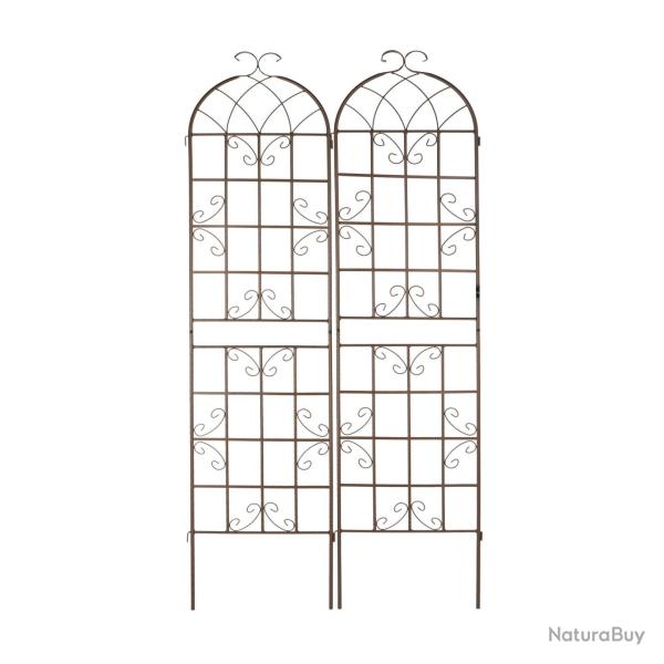 Lot de 2 tuteurs � tomates treillis d�coratifs jardin 200 x 30 cm en m�tal marron 13_0012024