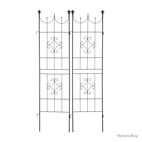 Lot de 2 treillis d�coratifs pour plantes grimpantes jardin 120 x 40 x 3 cm en m�tal noir 13_0012046