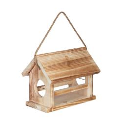 Mangeoire d'ext&eacute;rieur pour oiseaux jardin toit ouvrant 25 x 20 x 25 cm en bois flamb&eacute; 13_0012342