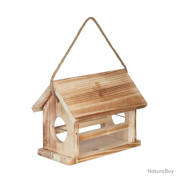 Mangeoire d'ext�rieur pour oiseaux jardin toit ouvrant 25 x 20 x 25 cm en bois flamb� 13_0012342