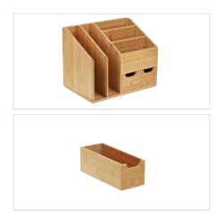 Organiseur de bureau en bois de bambou 40 x 25 x 30 cm avec 2 tiroirs pratiques style naturel en ba