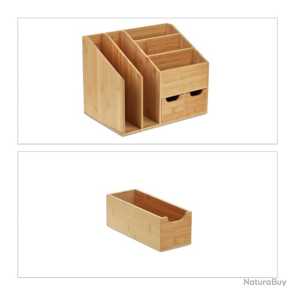 Organiseur de bureau en bois de bambou 40 x 25 x 30 cm avec 2 tiroirs pratiques style naturel en ba