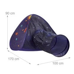 Tente de jeu pop up pour enfants 120 x 120 x 90 cm avec tunnel d'acc&egrave;s ambiance spatiale en polyest
