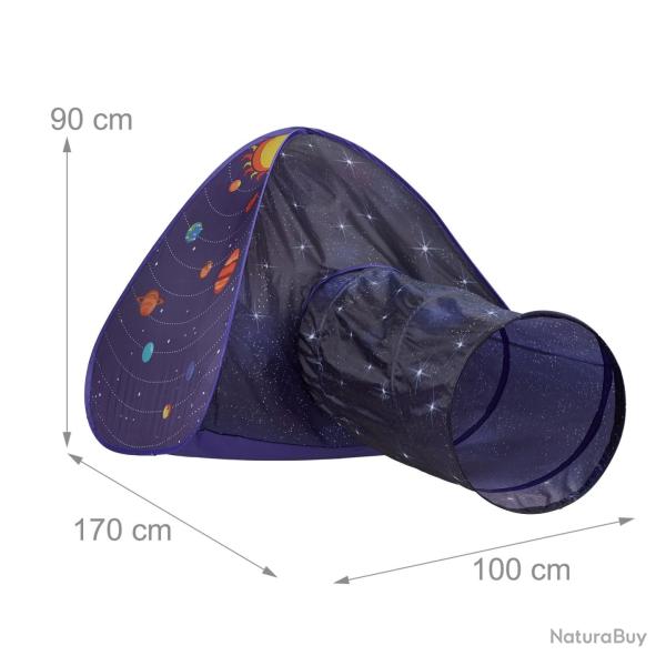 Tente de jeu pop up pour enfants 120 x 120 x 90 cm avec tunnel d'acc�s ambiance spatiale en polyest