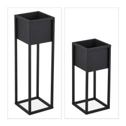 Lot de 2 porte-pots de fleurs design sobre int&eacute;rieur 30 x 30 x 15 cm en fer noir 13_0011641