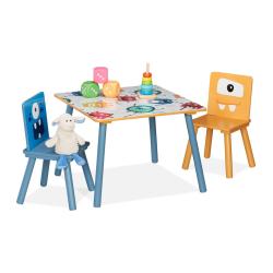 Ensemble de 3 meubles de salon pour enfants table 90 x 60 x 50 cm chaises basses confortables en bo