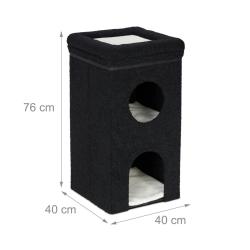 Maison pour chat abri int&eacute;rieur pliable avec surface d'observation 3 niveaux 45 x 40 x 40 cm en tis