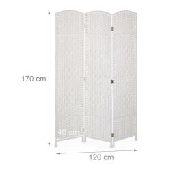 Paravent &agrave; 3 volets pliable &eacute;l&eacute;gant d&eacute;coration int&eacute;rieure 150 x 170 x 3 cm en bois blanc 13_0012850