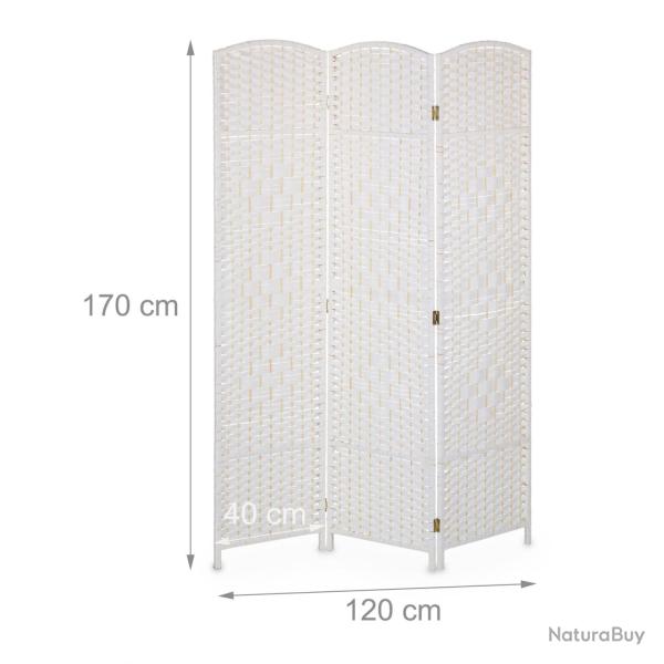 Paravent � 3 volets pliable �l�gant d�coration int�rieure 150 x 170 x 3 cm en bois blanc 13_0012850