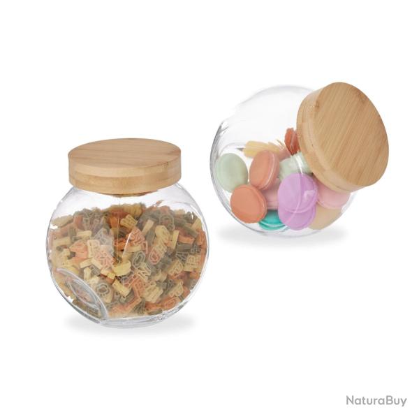 Lot de 2 bocaux de conservation ronds en verre 12 x 12 x 20 cm design �l�gant herm�tique en verre t