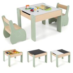 Lot de 1 table d'activit&eacute;s 63,5 x 61,5 x 48 cm et 2 chaises ergonomiques cadre stable motifs &eacute;l&eacute;pha