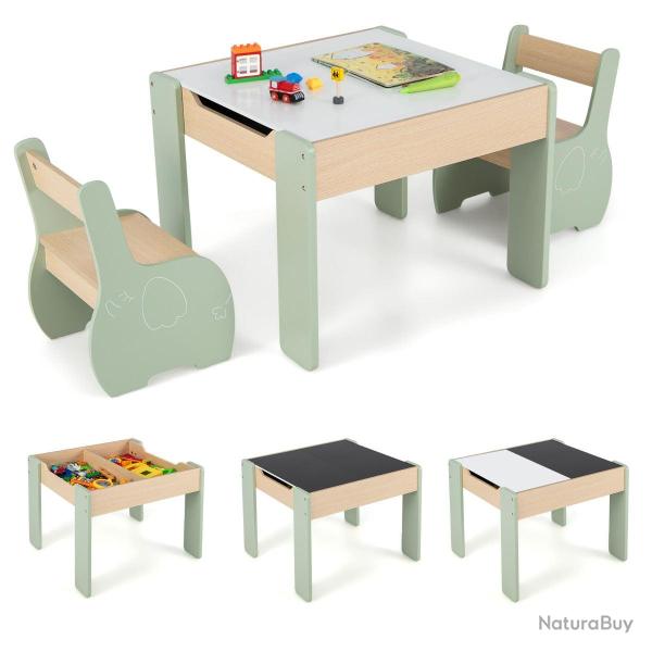 Lot de 1 table d'activit�s 63,5 x 61,5 x 48 cm et 2 chaises ergonomiques cadre stable motifs �l�pha