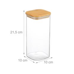 Lot de 3 bocaux carr&eacute;s de conservation cuisine 12 x 12 x 15 cm &eacute;tanches design naturel en verre tra
