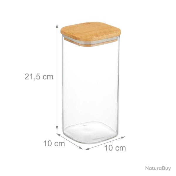 Lot de 3 bocaux carr�s de conservation cuisine 12 x 12 x 15 cm �tanches design naturel en verre tra