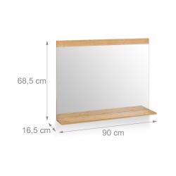 Miroir mural moderne avec surface de rangement 80 x 60 cm fonction pratique style naturel en bambou